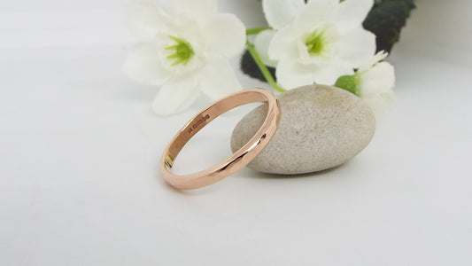 Handmade 9ct Rose gold wedding ring with a hammered finish