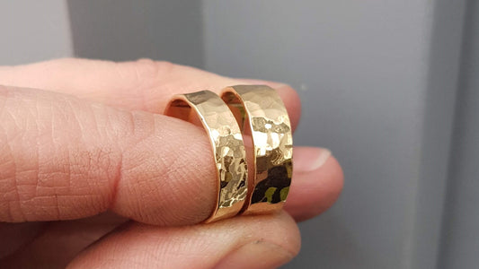 pair of custom made recycled gold wedding rings