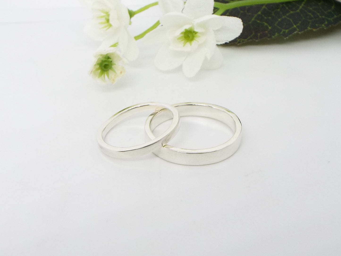 Silver Ring Set Flat profile - smooth polished finish new