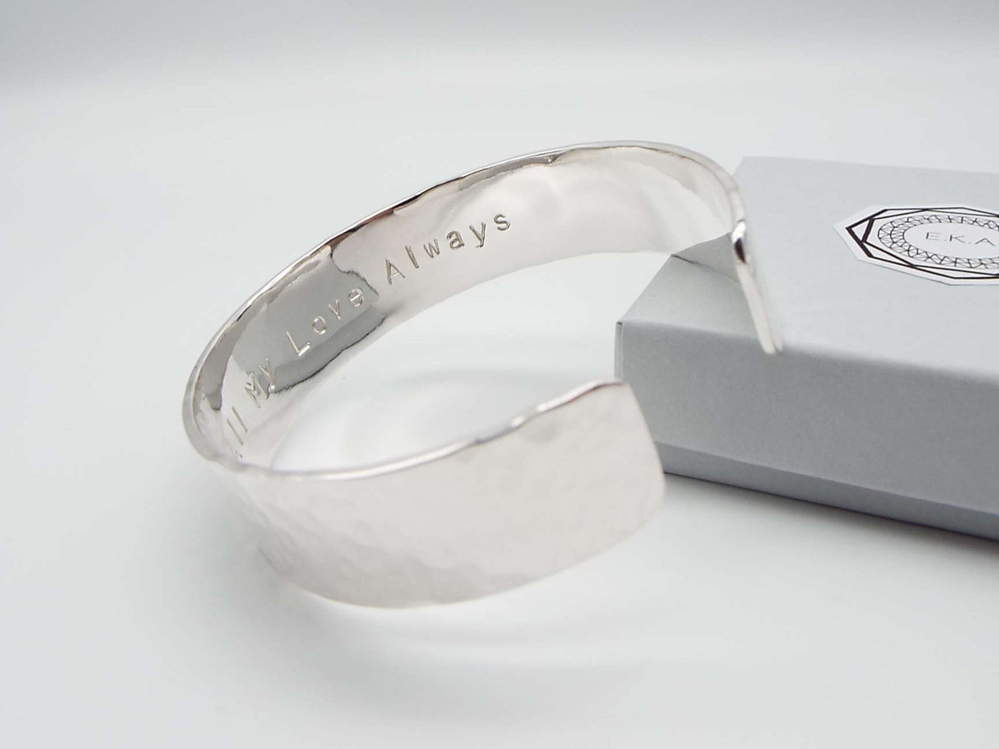 Hammered Silver Cuff Bracelet Wide - Personalised