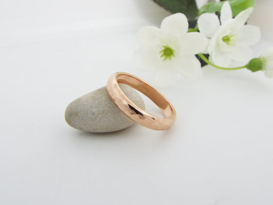 Hammered Rose Gold - Wide Wedding Ring