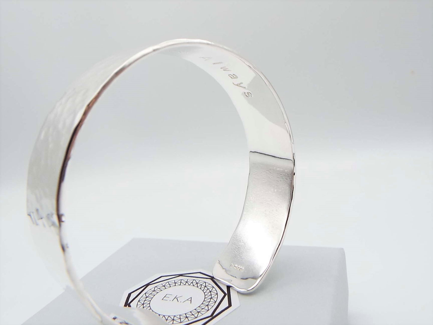 Hammered Silver Cuff Bracelet Wide - Personalised